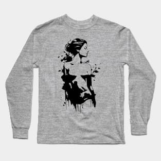 black fashion drawing Long Sleeve T-Shirt